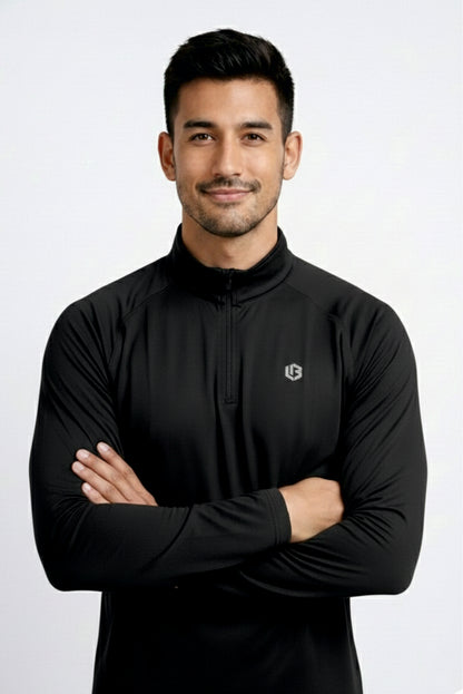 Black Quarter-zip Raglan Tshirt