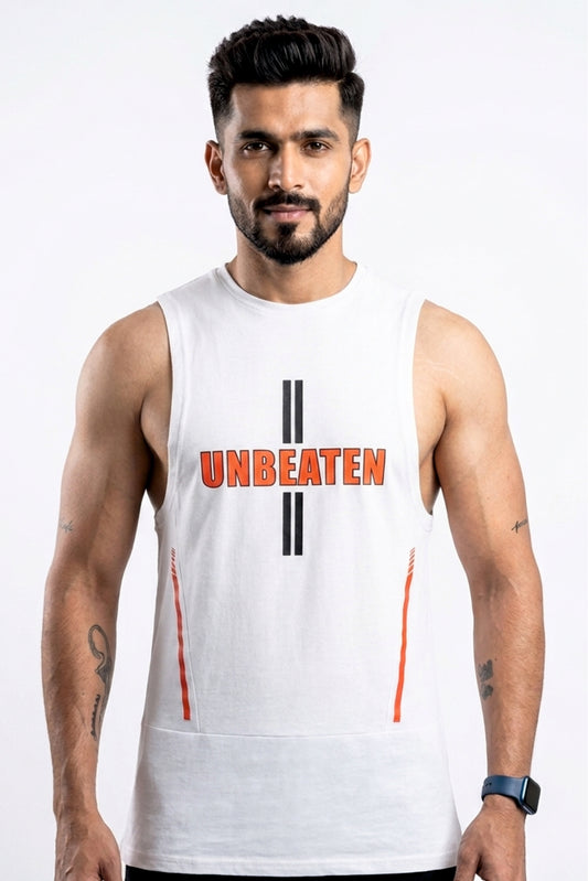 unBEATen Ash White Cotton Singlet