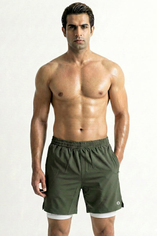 Velocity 7" Army Green Shorts (With Compression)
