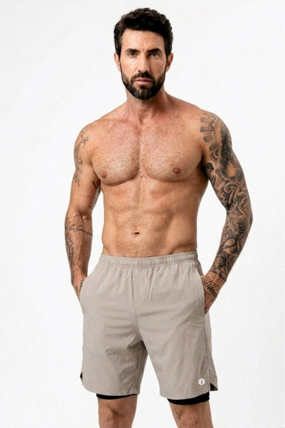 Velocity 7" Beige Shorts (With Compression)