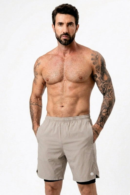 Velocity 7" Beige Shorts (With Compression)