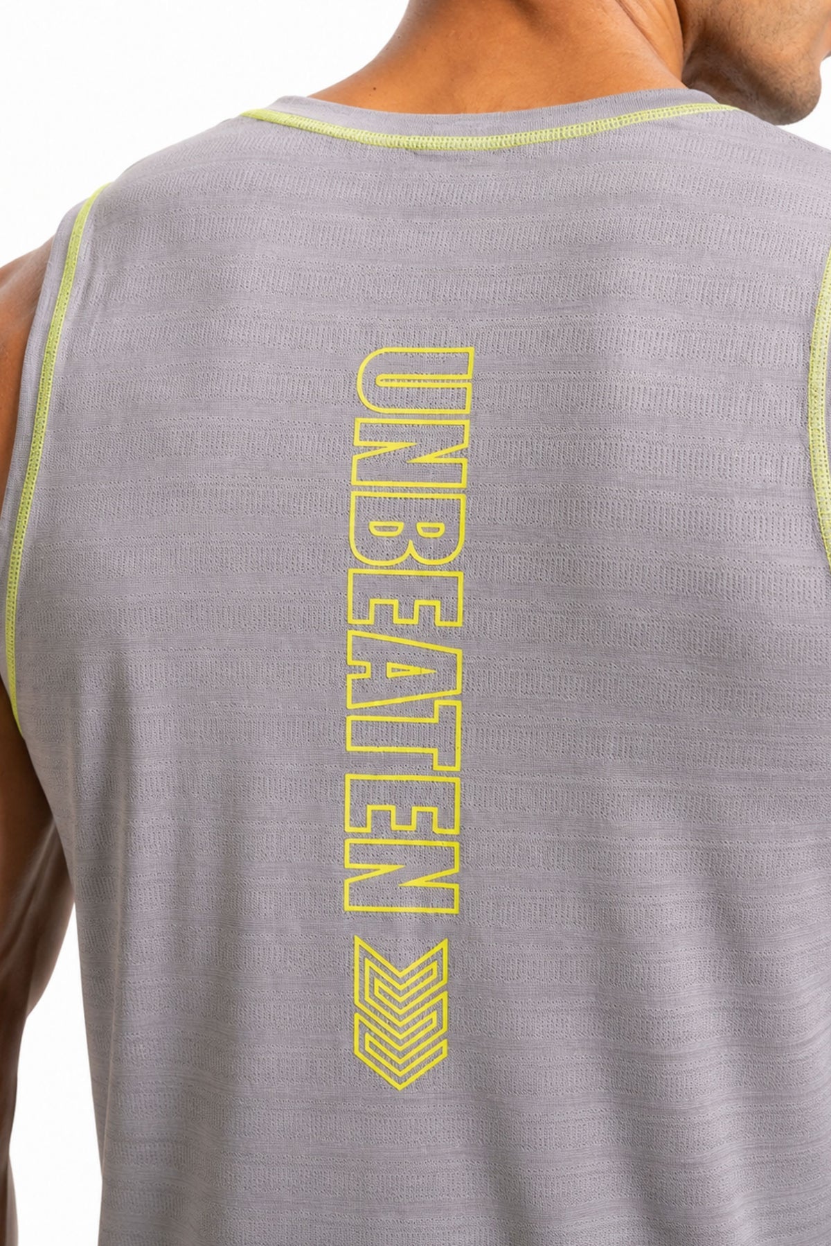grey singlet with neon green stitch