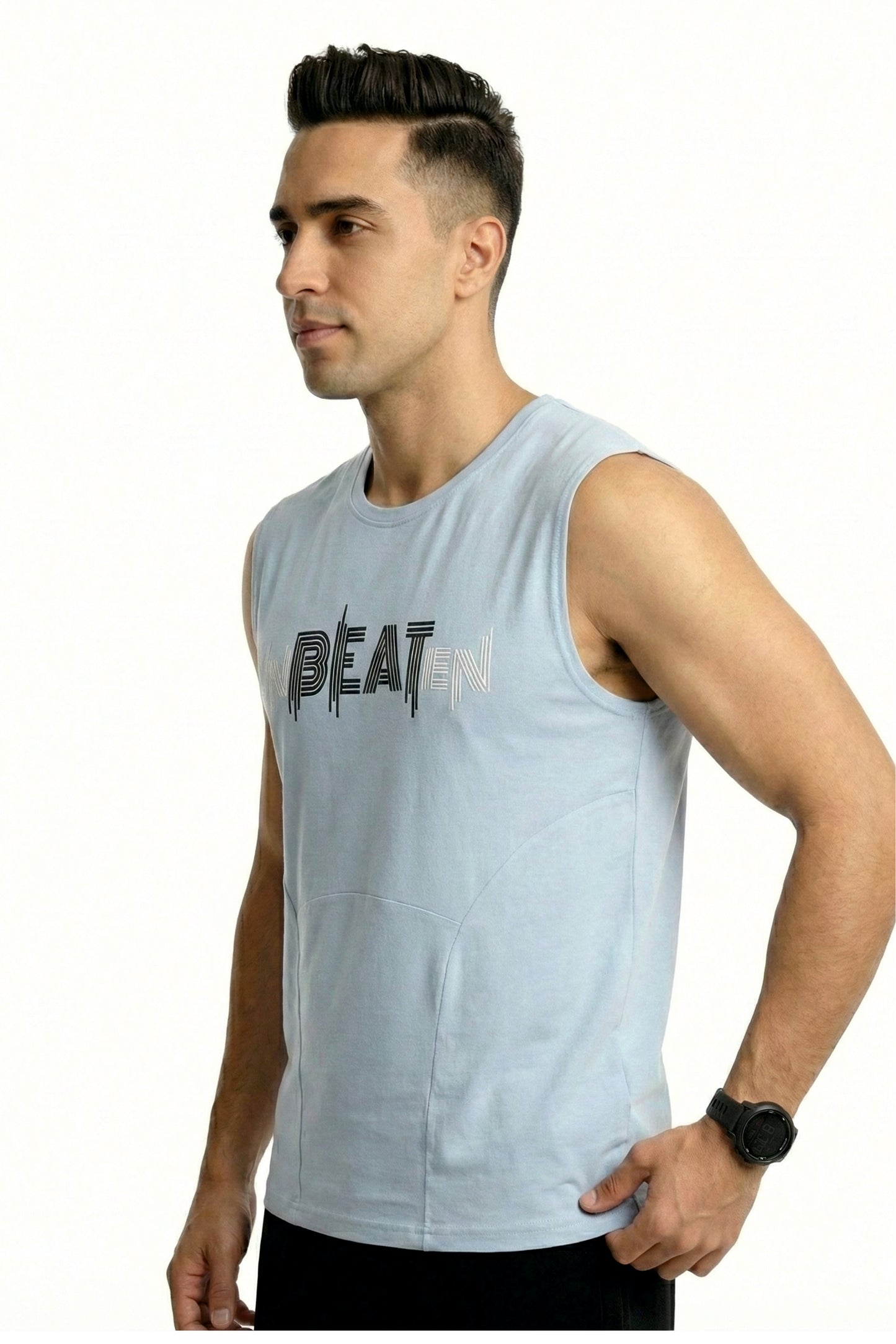 unbeaten cloud blue cotton singlet