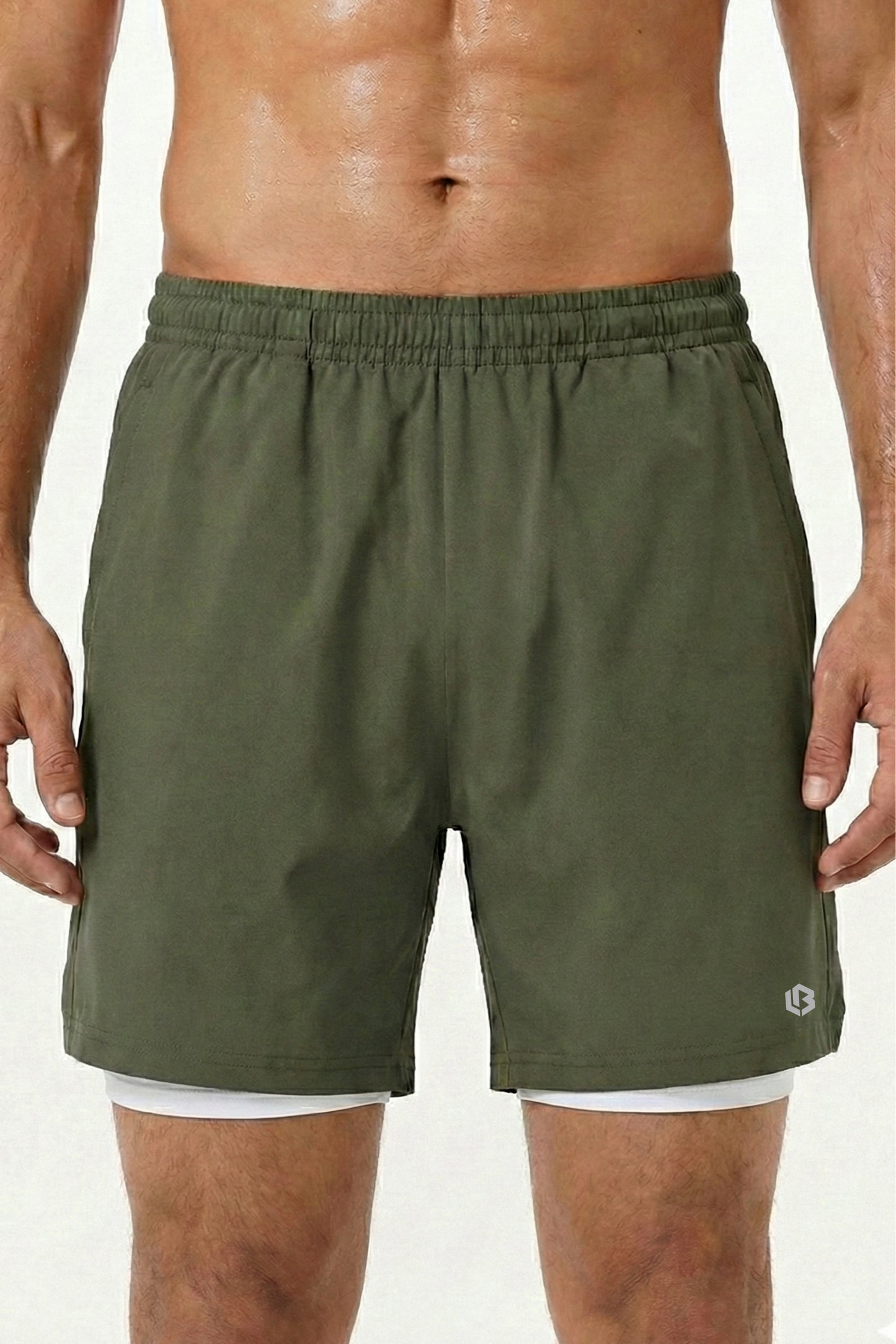 velocity 7" army green shorts (with compression)