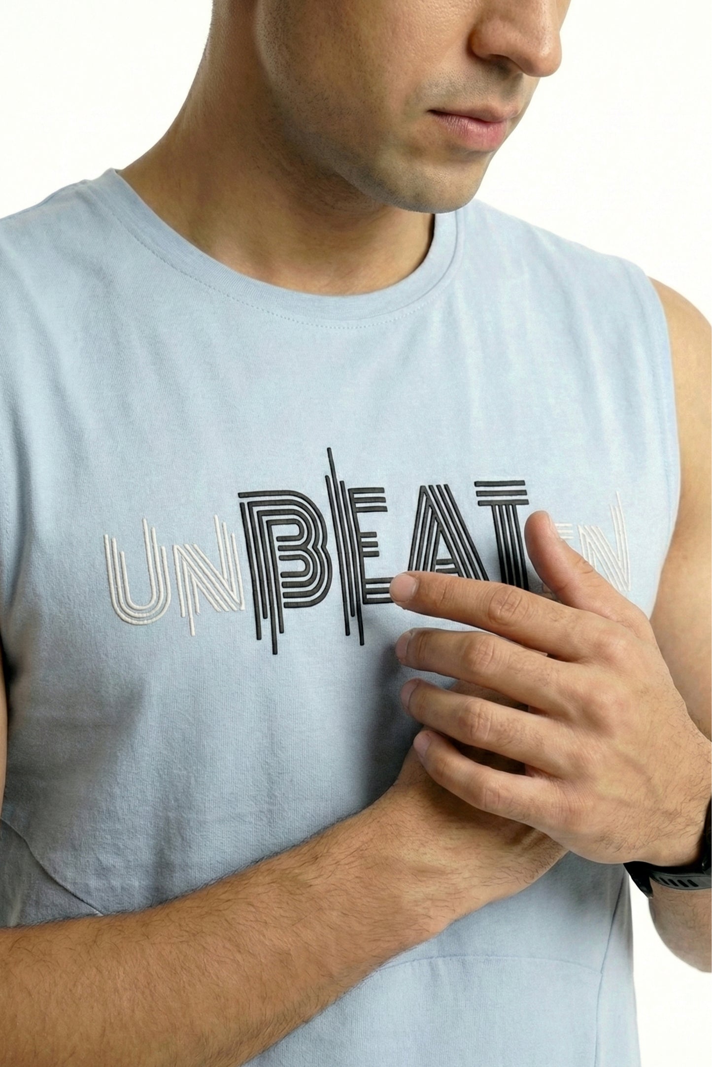 unbeaten cloud blue cotton singlet