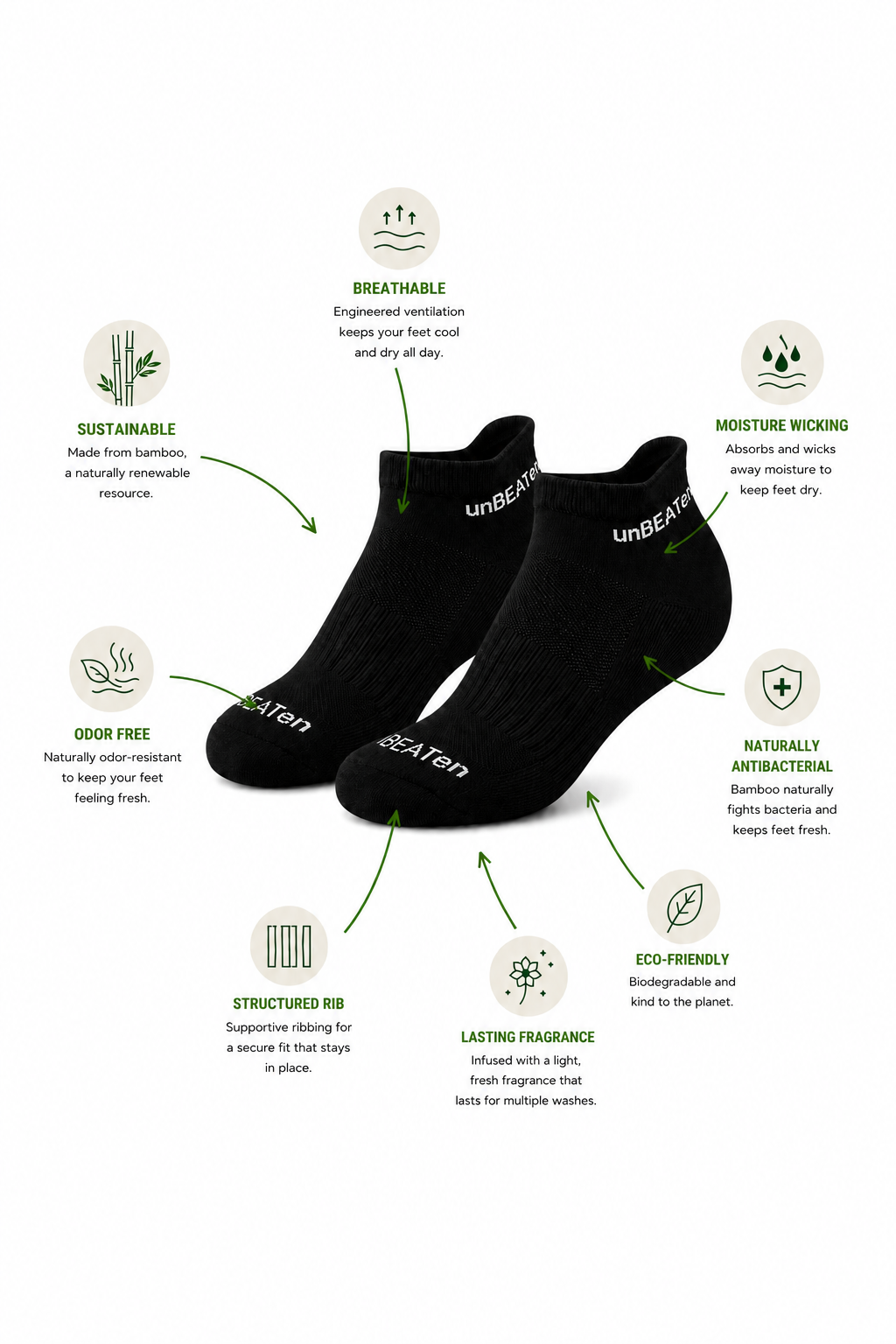 bamboo ankle socks - black - 3 pack