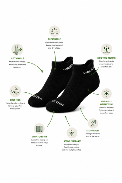 Bamboo Ankle Socks - Black - 3 pack