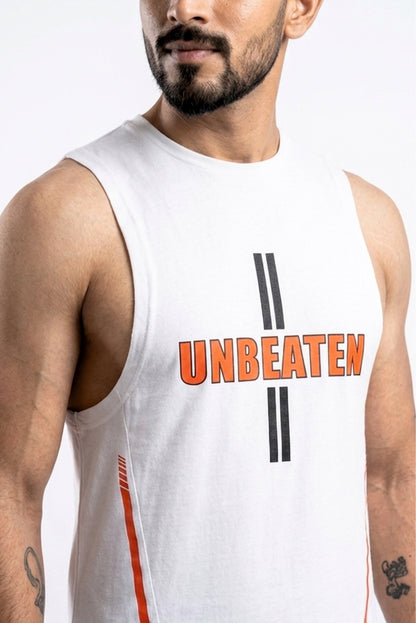 unBEATen Ash White Cotton Singlet