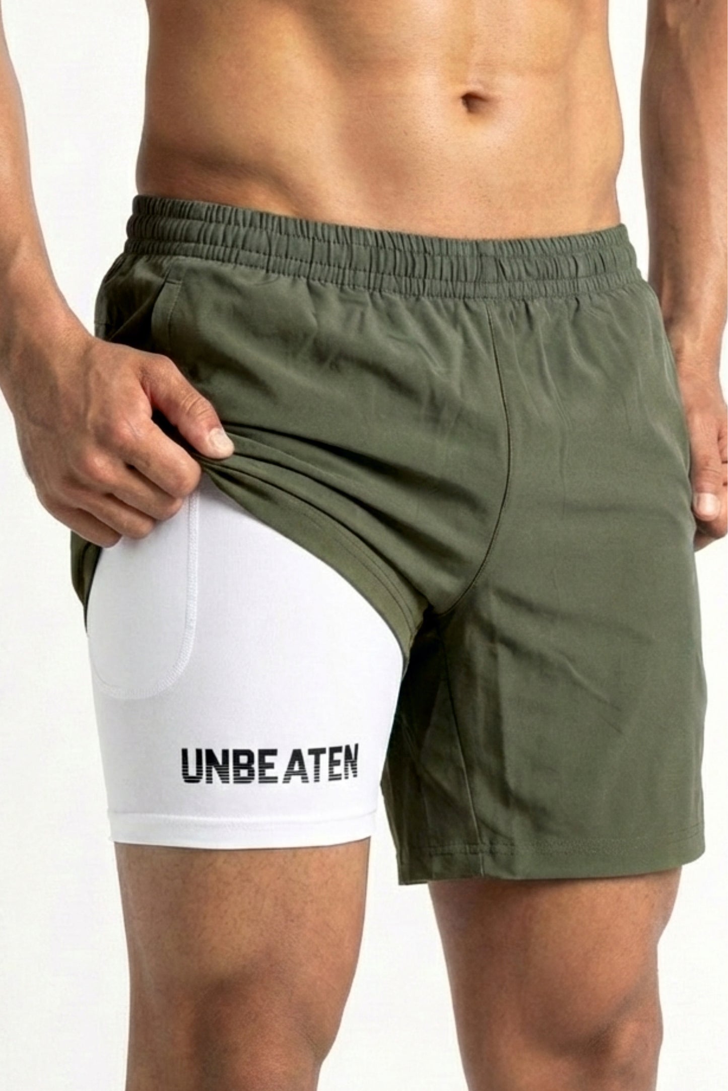 velocity 7" army green shorts (with compression)