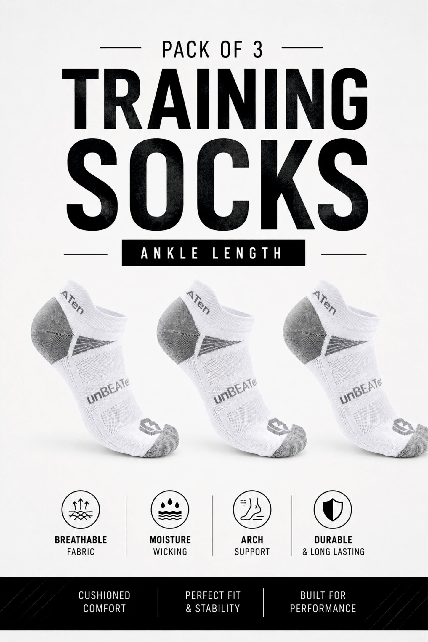 ankle length socks - 3 pack - white