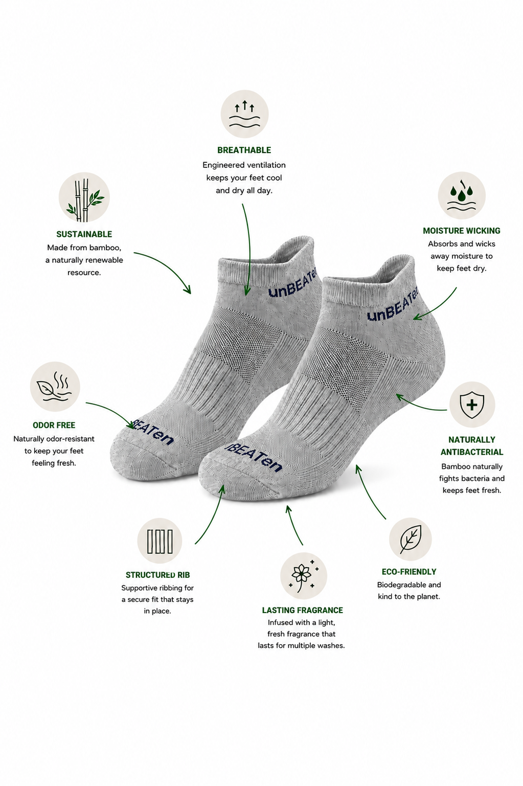 bamboo ankle socks - light grey - 3 pack