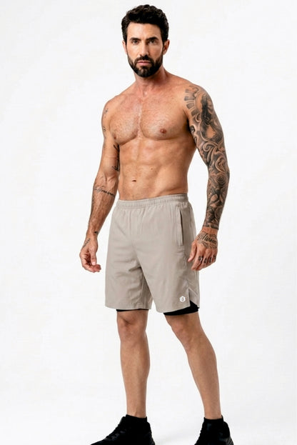 Velocity 7" Beige Shorts (With Compression)