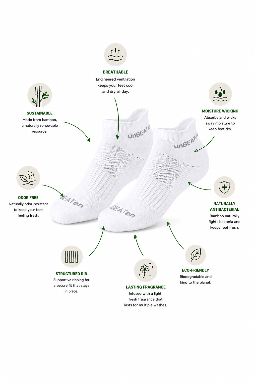 bamboo ankle socks - white - 3 pack