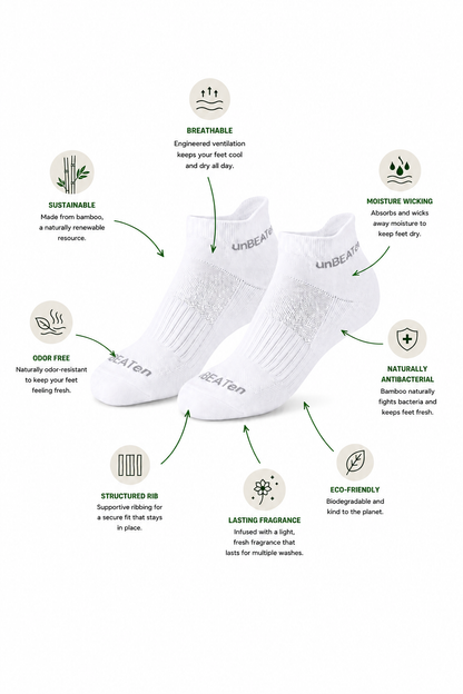 Bamboo Ankle Socks - White - 3 pack