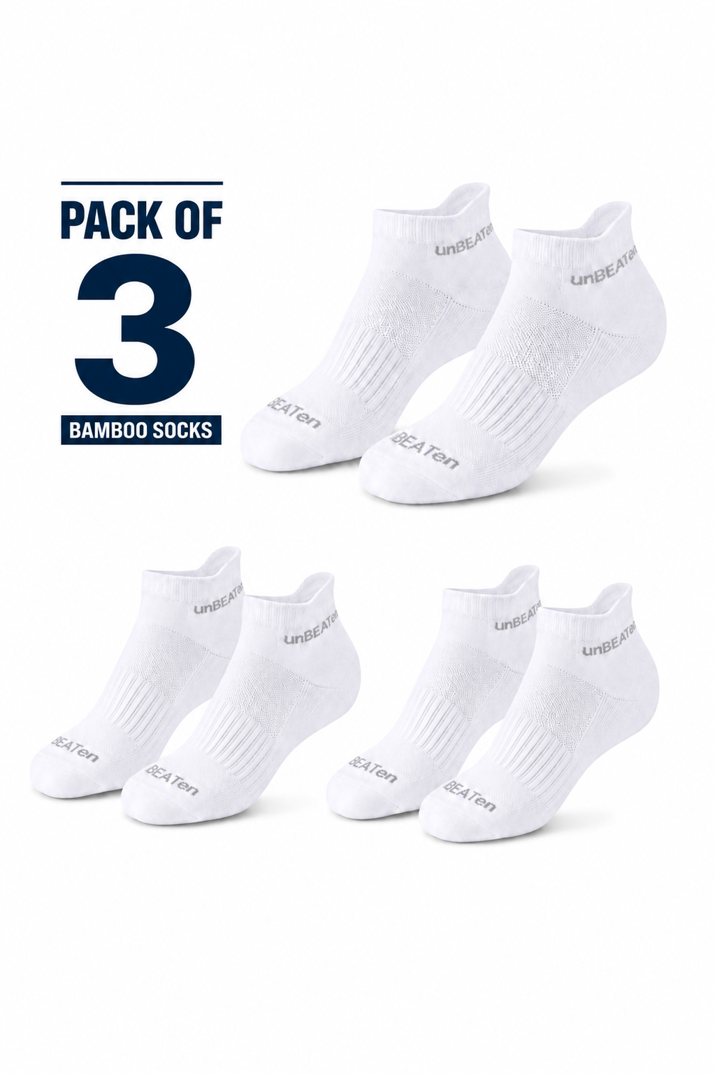 bamboo ankle socks - white - 3 pack
