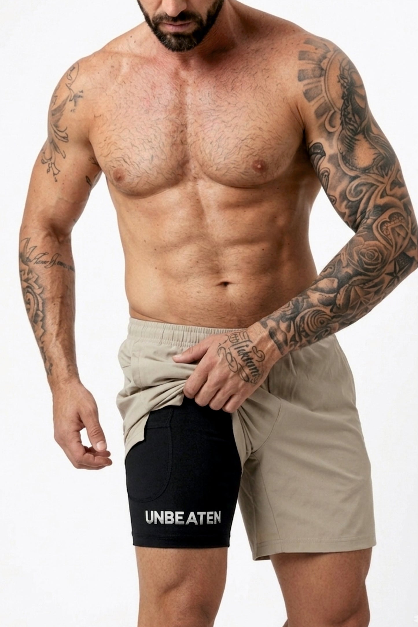 velocity 7" beige shorts (with compression)