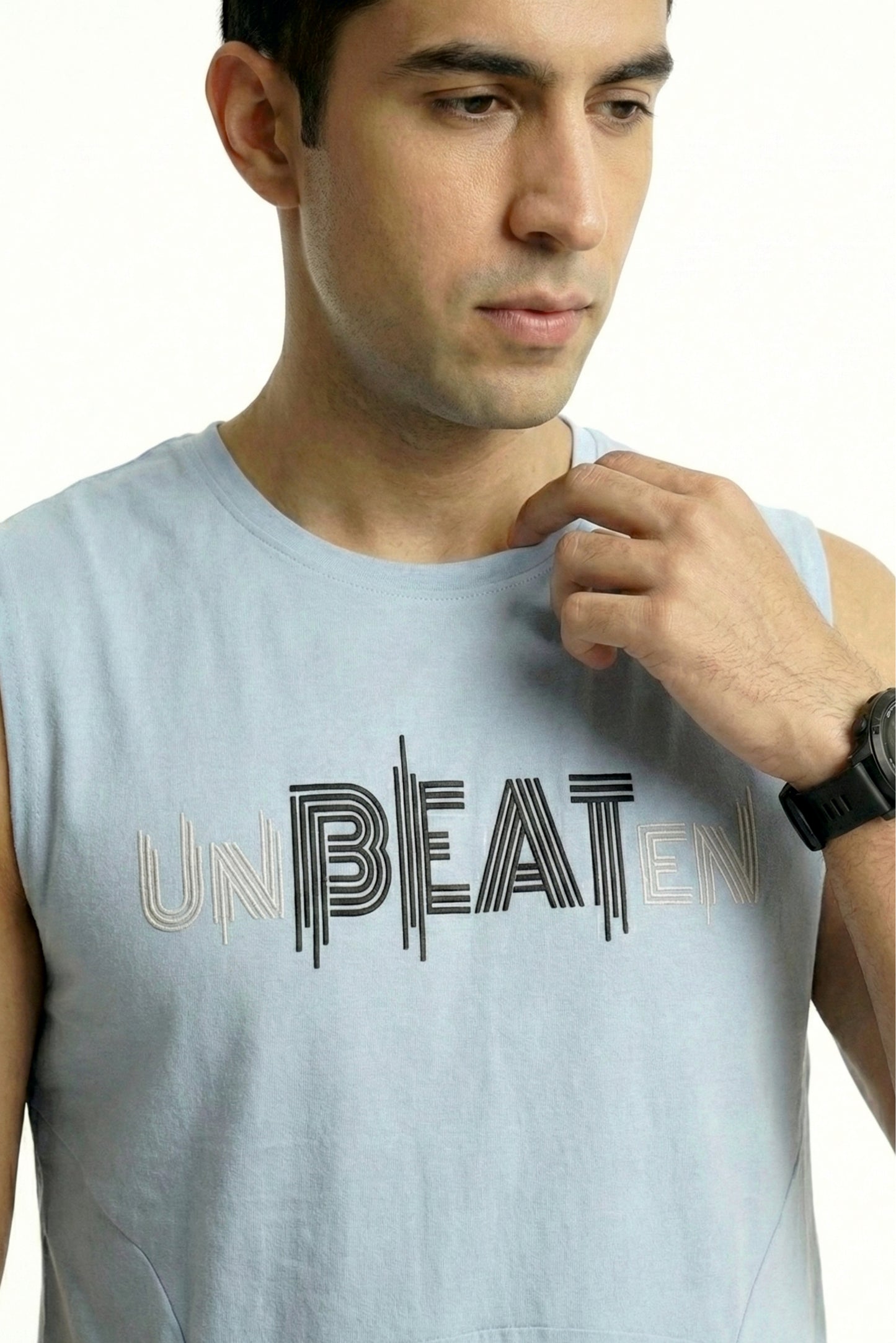 unbeaten cloud blue cotton singlet