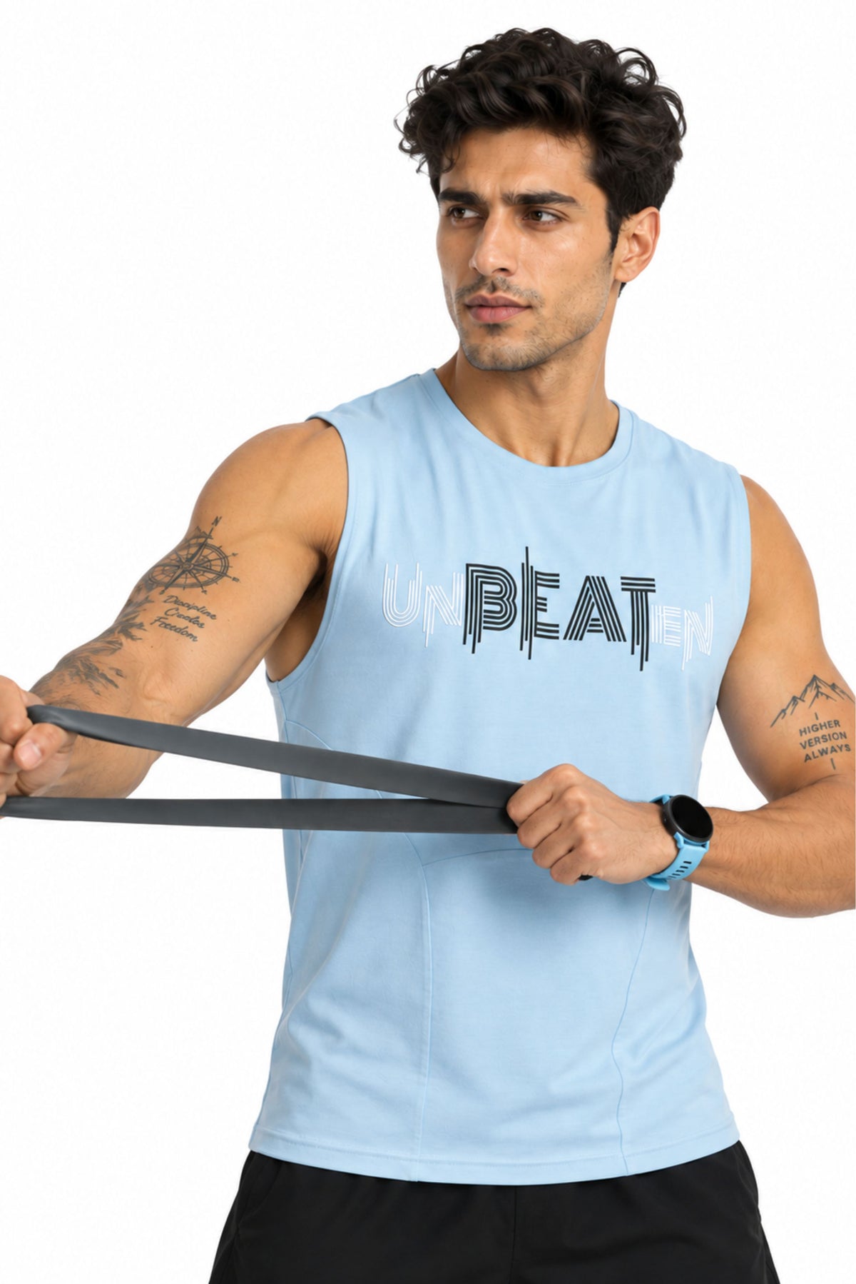 unbeaten cloud blue cotton singlet