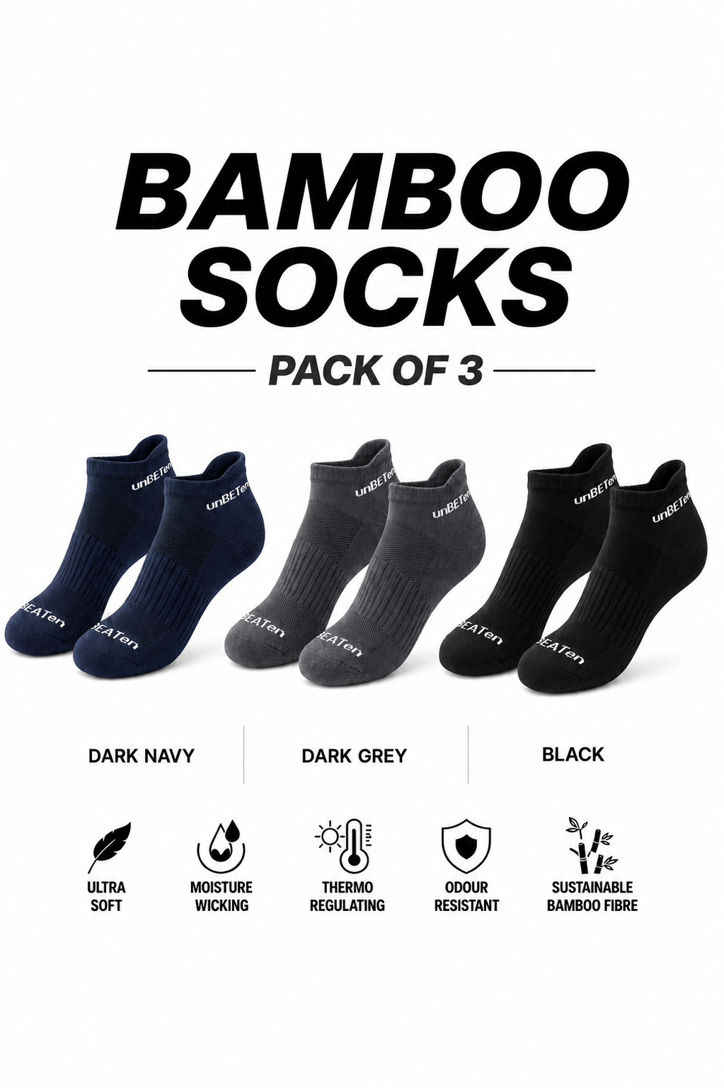 bamboo ankle socks - darkmix - 3 pack