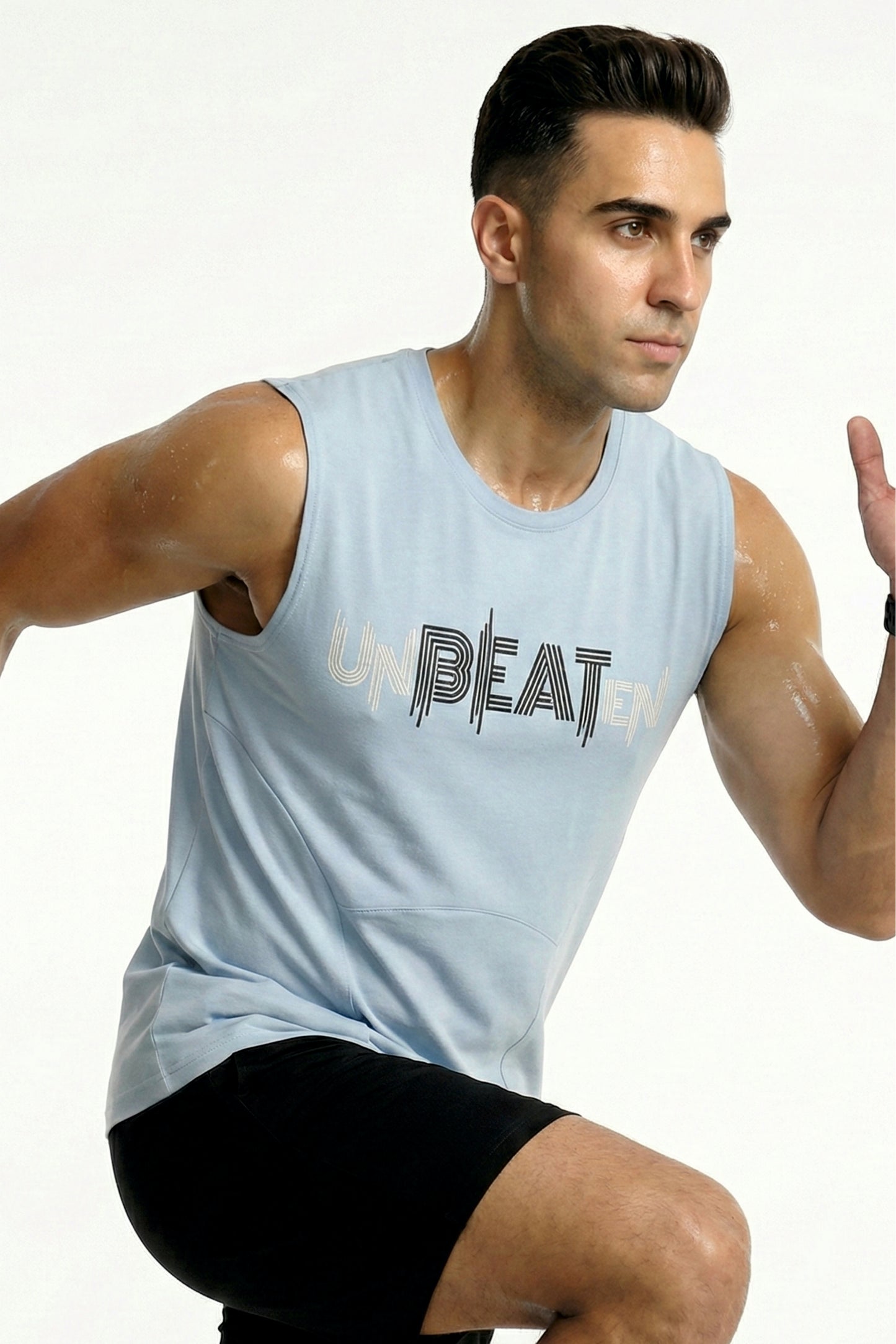 unbeaten cloud blue cotton singlet