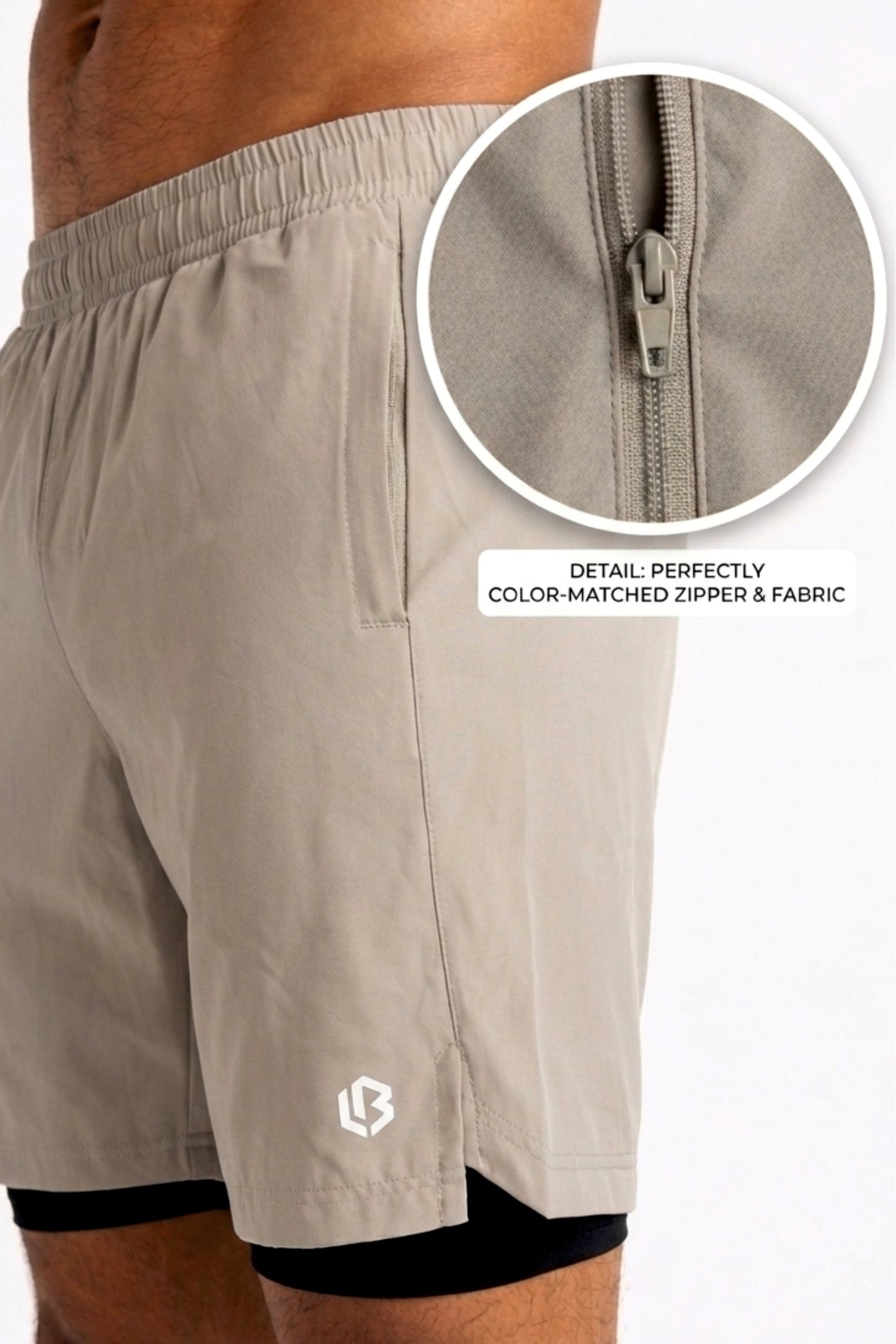 velocity 7" beige shorts (with compression)