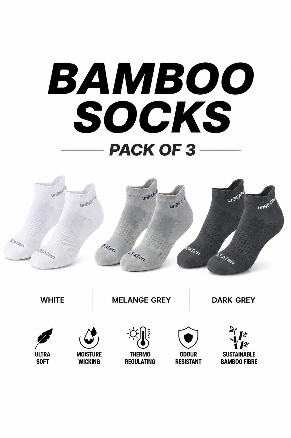 bamboo ankle socks - grey mix- 3 pack
