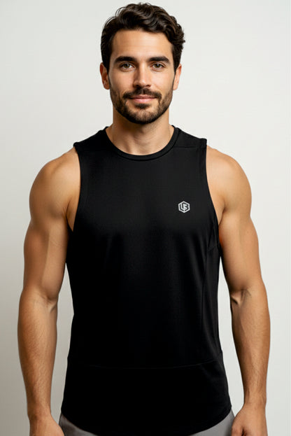 unBEATen Black Cotton Singlet